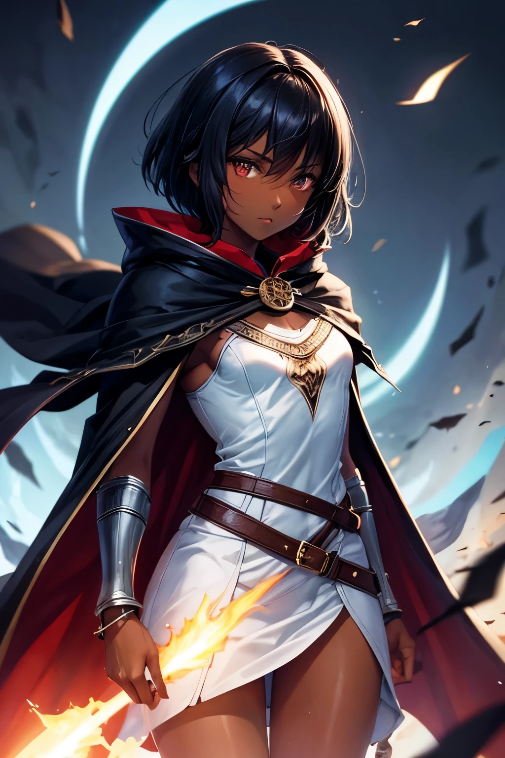 1 girl, alone, dark skin, Dark-skinned women, short hair,cloak,sabre
