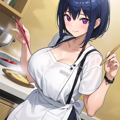 2girl,naked apron,big breast,smile,メイド,cooking breakfast