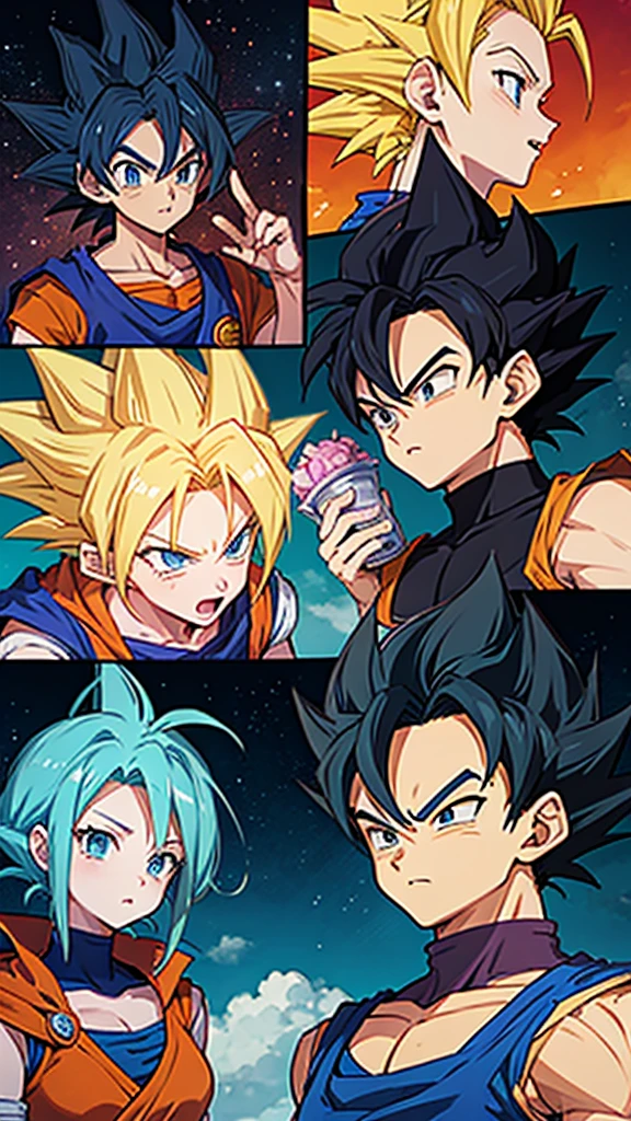 Super saiyan goku of dragon ball in blue hair with vegeta
