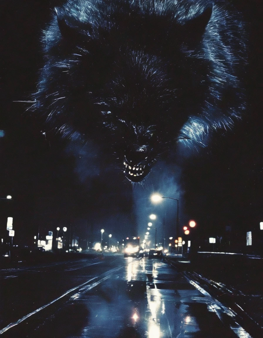horror in new york street at night, night city background
