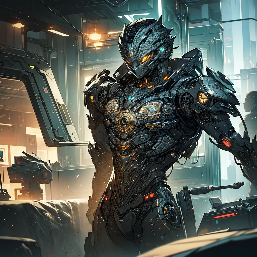 A cute kitten made of metal, robot, cyberpunk style, ((intricate details)), hdr, ((intricate details, super detailed)), cinematic footage, vignette