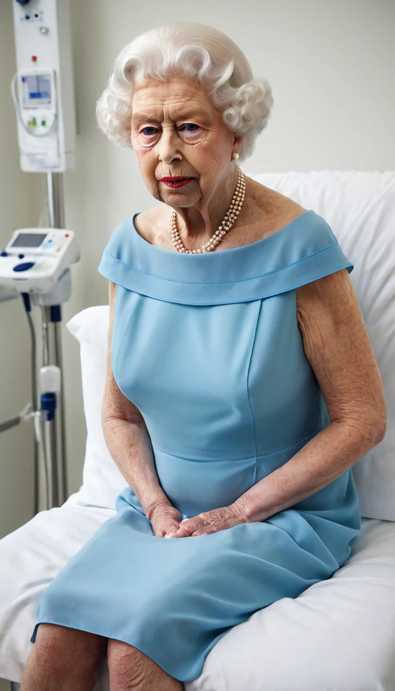 (penis cum:1.4), (profile side), (gigantic saggy breast:1.5), (queen elizabeth 90yo at hospital:1.5), (chiffon blue dress:1.4), (from belove:1.4)