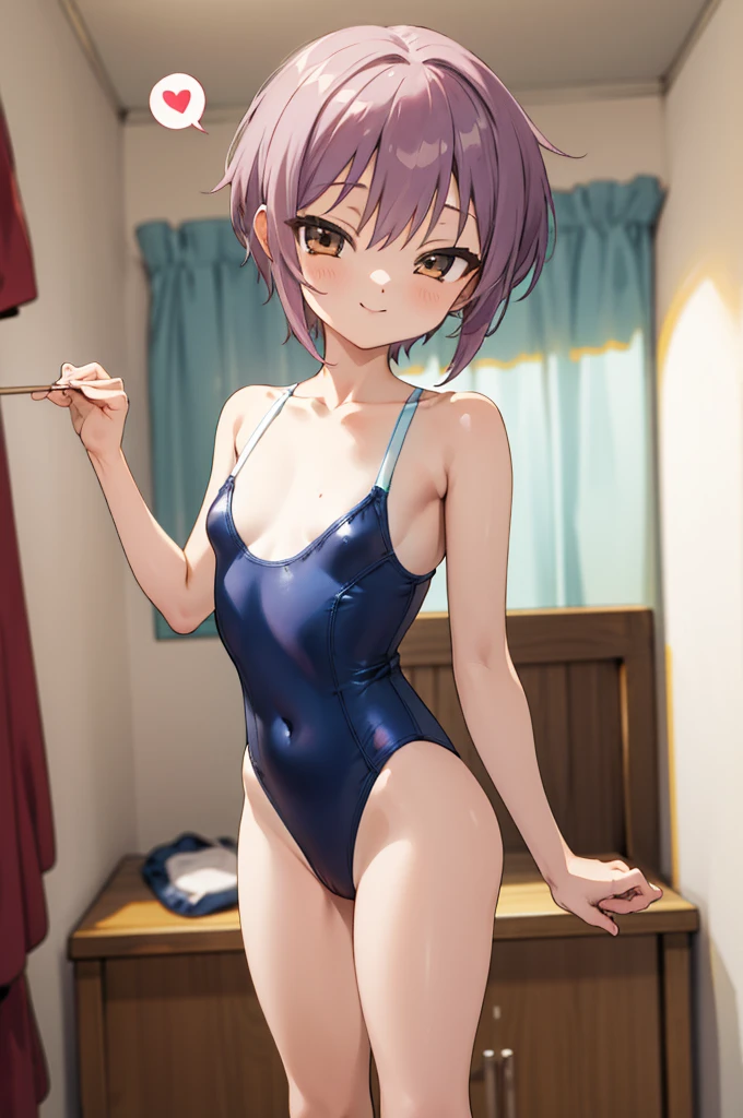 masterpiece, best quality, highres, ny1,,looking viewer,,spoken heart,***,(petite), ,swimsuits,leotard,socks,expressionless,my room,smile,standing