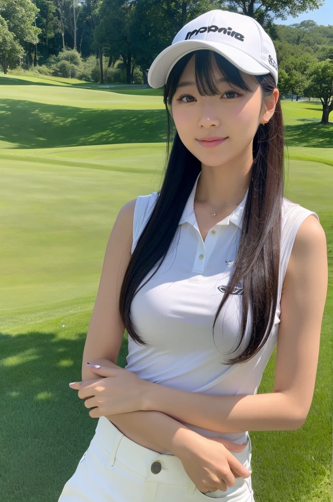 ８K、High definition、Ultra Detail、Photorealistic、Realistic and accurate depiction、Realistic and accurate human anatomy、High resolution、Highest quality、Beautiful Japanese woman in golf wear, Detailed body, Live Action、beautiful girl golfer、cute、clear、The ultimate beautiful girl、Perfect Body Shape、Beautiful breasts、、Perfect Skin、Charm、Active、Black Hair、Japanese female professional golfers、cuteゴルフウェア