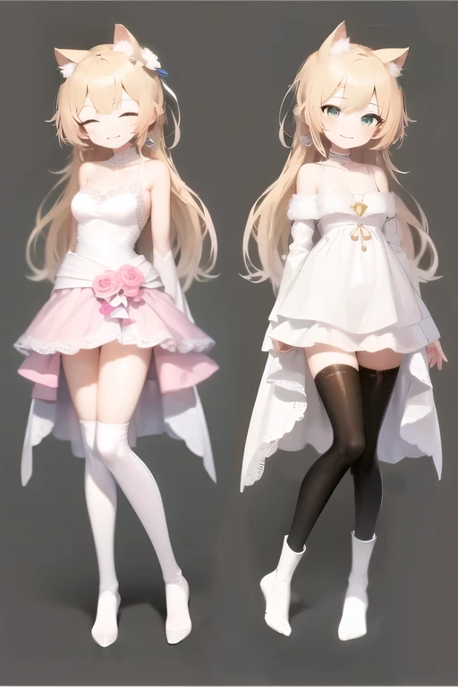 ((Two-dimensional beautiful girl、highest quality、perfect finger 1.5、perfect anatomy 1.5、Very delicate and beautiful illustration))、(blur the background:1.2、cute girl、(conversion sequence)、((ruffled swimsuit))、14 years、slender beautiful girl、fractal art、baby face、((straight long hair))、beautiful big droopy eyes:1.1、laughter、full body description、Western Garden、(1 person)、quiet sandy beach、(knee high socks)、standing、Cat ear、