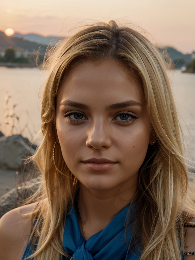 Blonde Woman, photo of dos, sunset