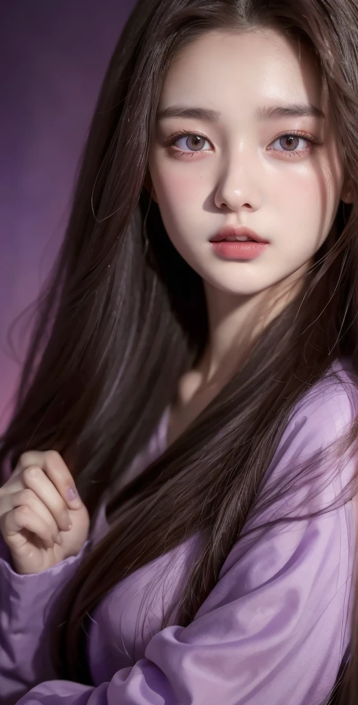Zerg Queen Beautiful Girl: Lanlinger 18 years old, messy hair, oil painting, beautiful perfect face, soft skin perfect face, light purple and purple added, light red added, intricate details, splash screen, 8k resolution, masterpiece, cute face, mysterious magic array background  
