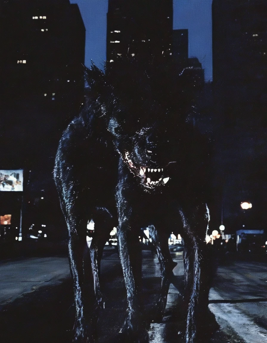 horror in new york street at night, night city background
