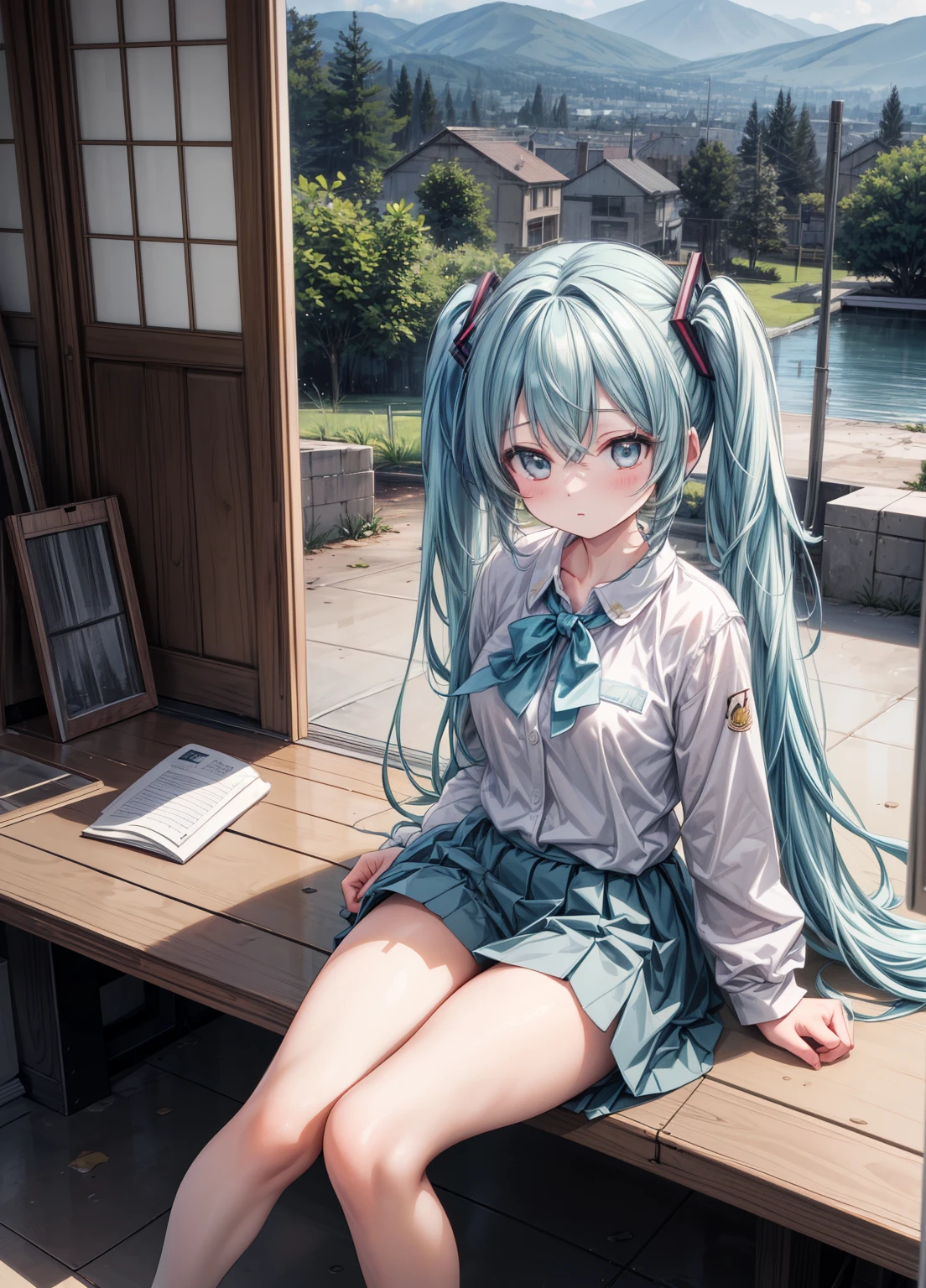 (masterpiece、Highest quality、Highest quality、Official Art、Beautiful and beautiful:1.2)、(One girl:1.3)Hatsune Miku、Twin tails,Beautiful breasts,Yellow Helmet、Gaten、Nikkapokka、construction、architecture、steel frame、Work clothes、constructionをしている、construction現場、towel