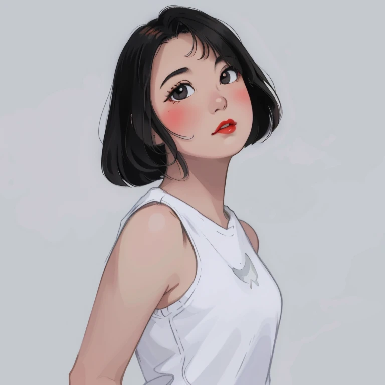 (thick lips, red lips), asian girl, slanted eyes, red lips, looking at viewer, cartoon girl, childrens art in artstation, cute detailed digital art, cute art style, cute detailed artwork, adorable digital painting, cute digital art, a beautiful artwork illustration, 1girl, solo, photography, portrait of young girl, detail, masterpiece, high quality best quality, close up, solo, portrait, looking at viewer, black eyes, focus on girl, best quality, closed mouth, upper body, character