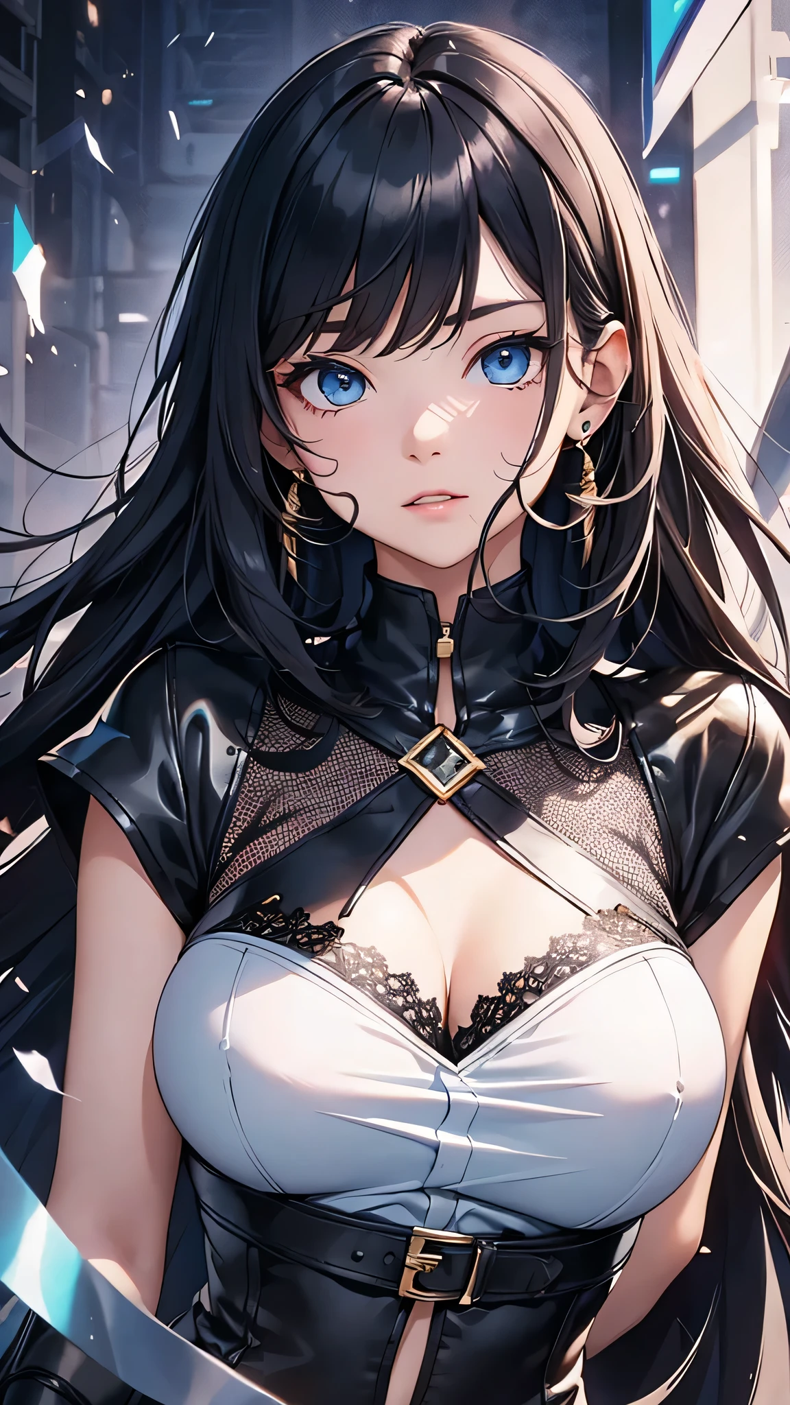 最high quality、Best image quality、masterpiece、With a girl((cute、20-year-old、Best Bust、Medium Bust、Bust 85,Beautiful Blue Eyes、Spread your chest wide,Long black hair、Slender、The best valley、、Blue Y-shirt、White short skirt,Show the whole body、Black perforated gloves)）high quality、Beautiful art、background((School、School zone、Strong winds)),Tabletop、Exquisite design、Visual Arts、Depth of written boundary、Best lighting、Highest detail、8ｋ