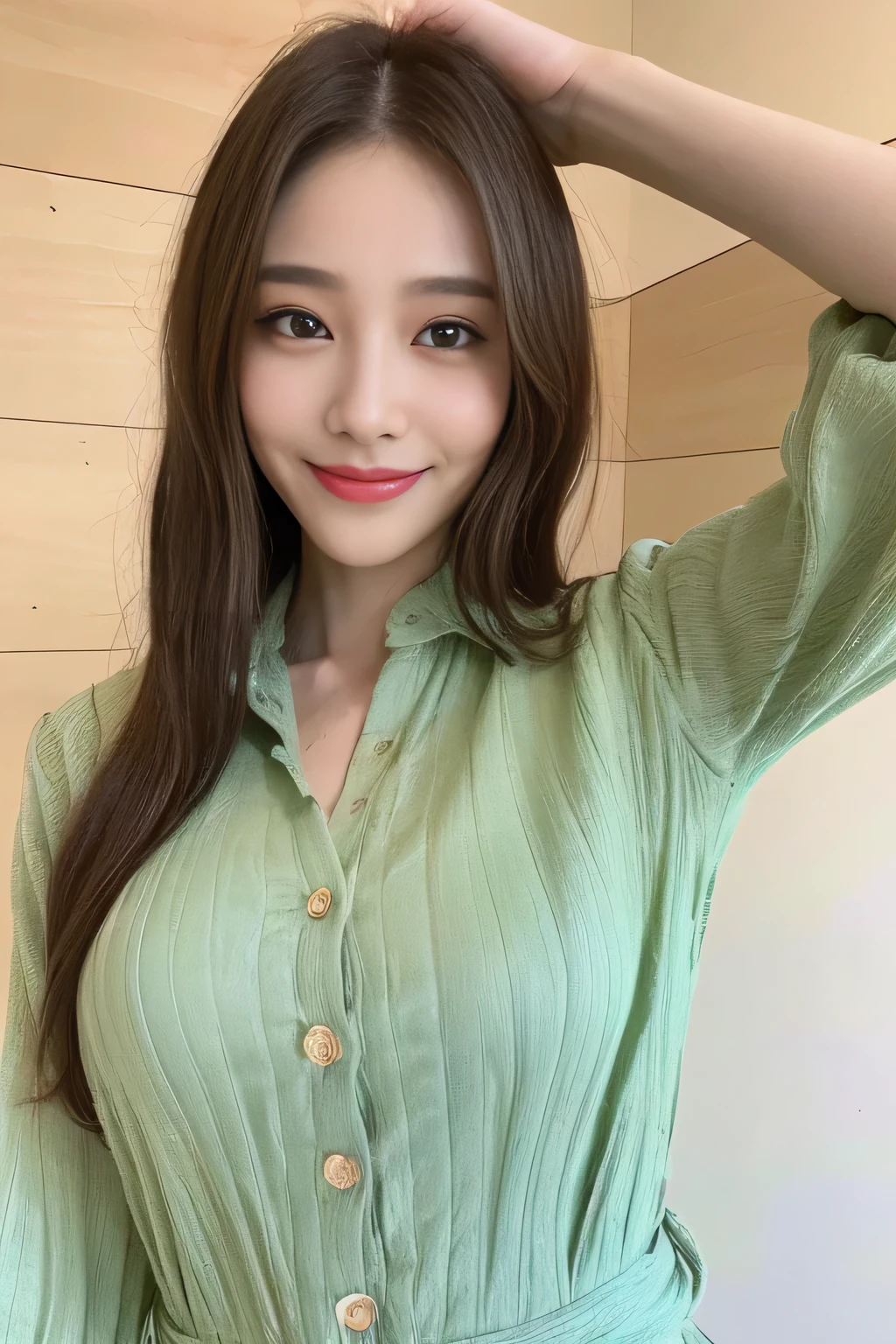 seed:2020674263.((Full body angle:1.1)).((Highest quality, 8K, masterpiece:1.3)), ((from below:1.1)).concentrated:1.2, Perfect body beauty:1.4, Hips:1.2, ((Delicate Hair)), (Colorful button-through crop shirt :1.1) , ((Highest quality、8k、masterpiece:1.3))、1 Girl、A sloppy smile、Esbian all over、Slim face、Big Boobs、Beautiful woman、(Dark Brown Hair)、Long Hair、1.1、Flickering Valley、Detailed eyes、double eyelid、Blurred Background、超Slim face、Smile、Looking down、stroll、