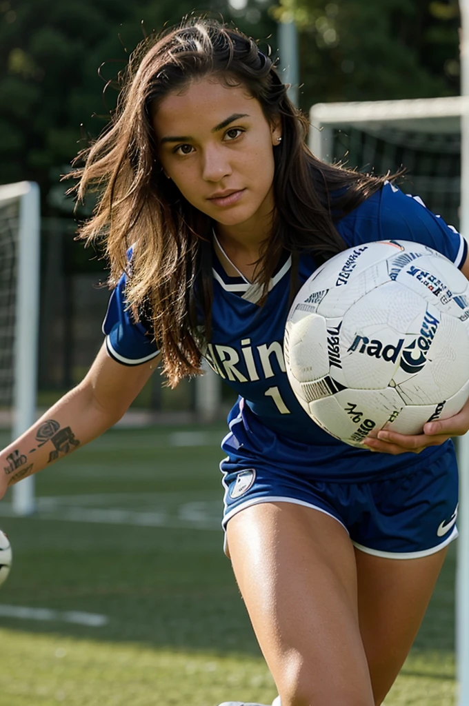 Female soccer player with letters "n"