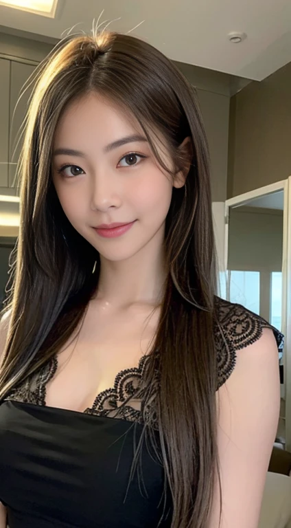 ((Realistic lighting、Highest quality、8K、masterpiece:1.3))、Clear focus:1.2、One Girl、Perfect Body Beauty:1.4、Slim Abs:1.1、whole body、((Dark brown hair、Large Breasts:1.3))、(Acceleration:1.4)、(Fresh、dawn:1.1)、View of Waikiki Beach、Palm tree、Thin face、Beautiful Eyes、double eyelid、Fashion model posing、Floating Hair、Black solo mesh blouse made entirely of lace,A gorgeous and elegant impression、meanwhile、Adorable smile