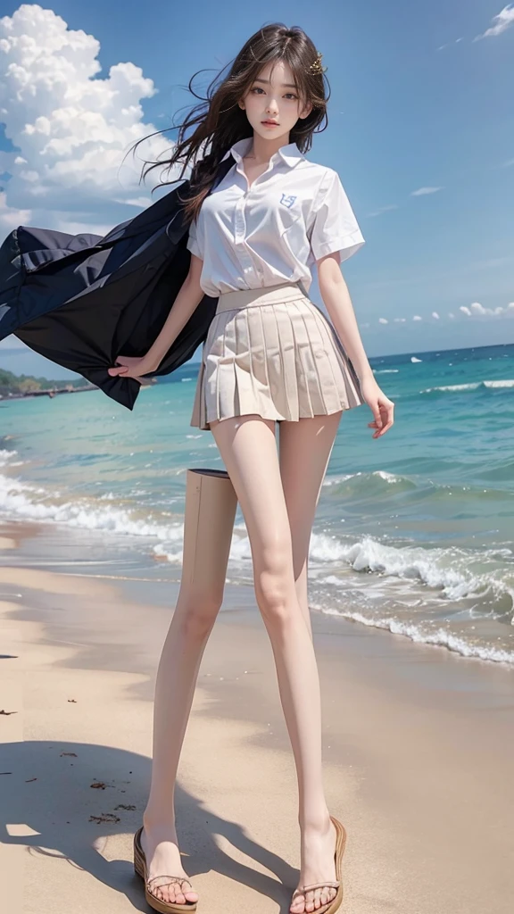 jk shirt,pleated skirt,beach