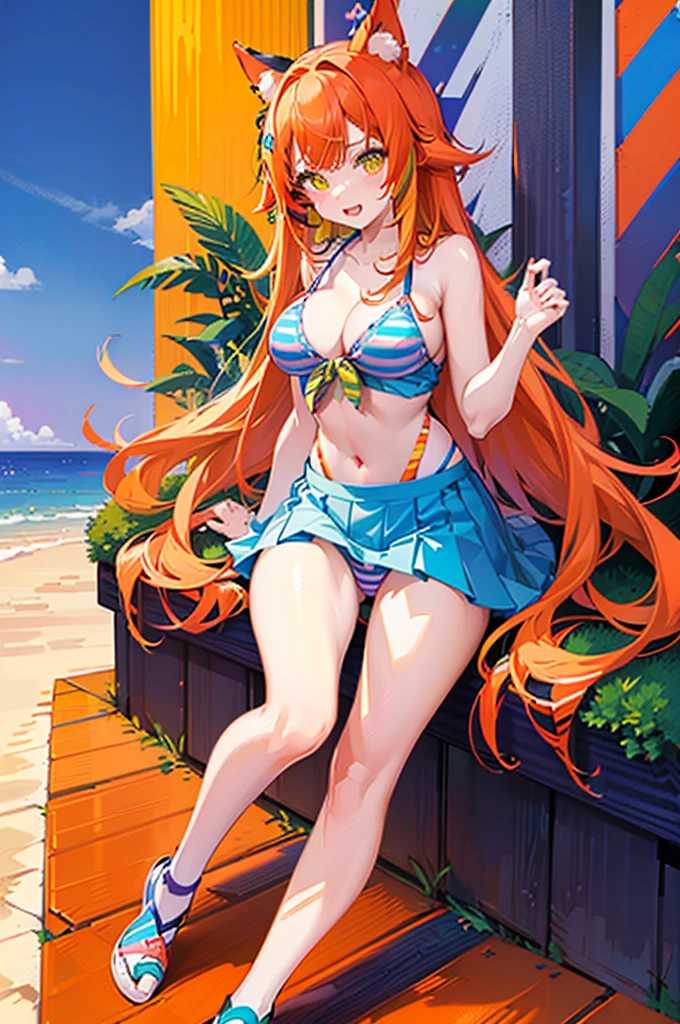 anime style,hyper cute girl wearing bikini,(((((Seven stripes, seven colors of stripes))))), (((red, orange, yellow, green, blue, indigo and purple)))