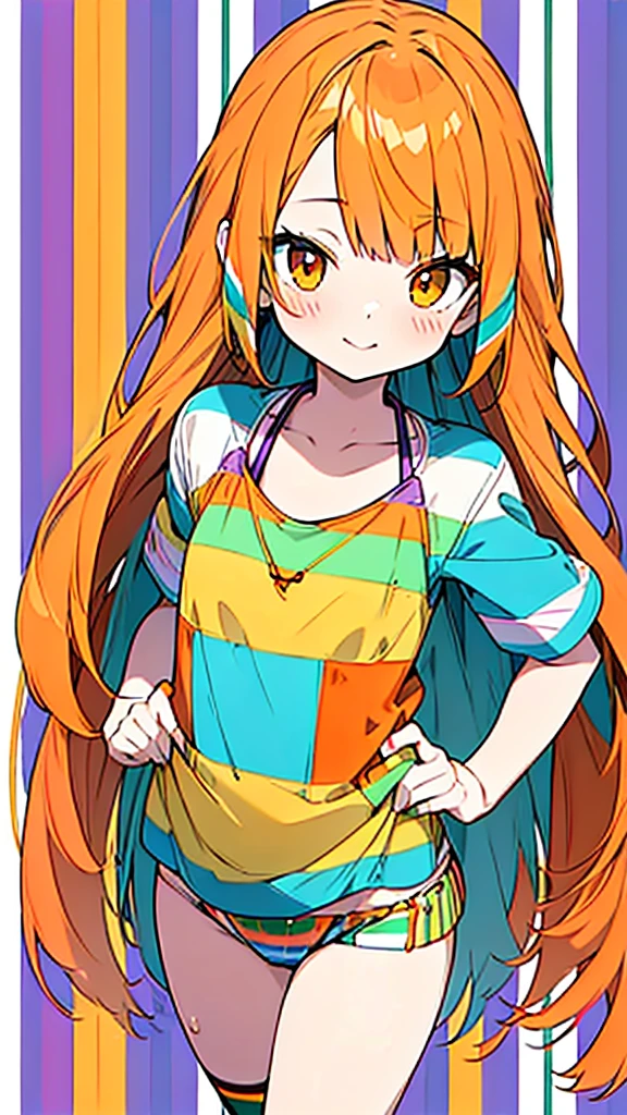 anime style,hyper cute girl wearing bikini,(((((Seven stripes, seven colors of stripes))))), (((red, orange, yellow, green, blue, indigo and purple)))