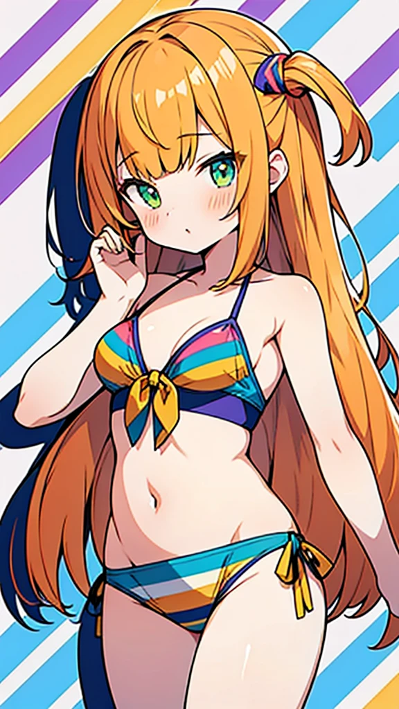anime style,hyper cute girl wearing bikini,((Seven stripes, seven colors of stripes)), (red, orange, yellow, green, blue, indigo and purple)