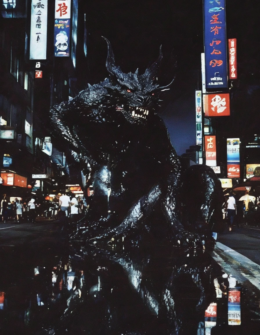 bangkok street at night with monsters