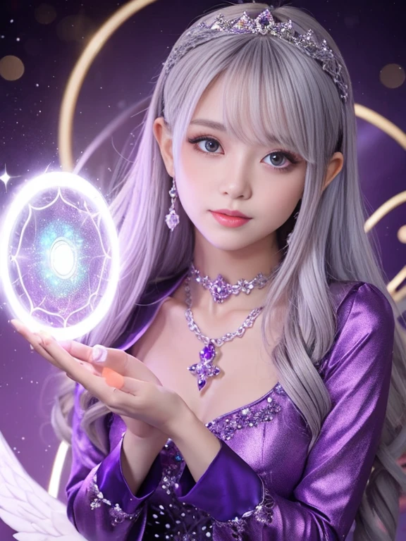 girl Angel Gray Hair fortune teller Sparkling front Purple outfit crystal