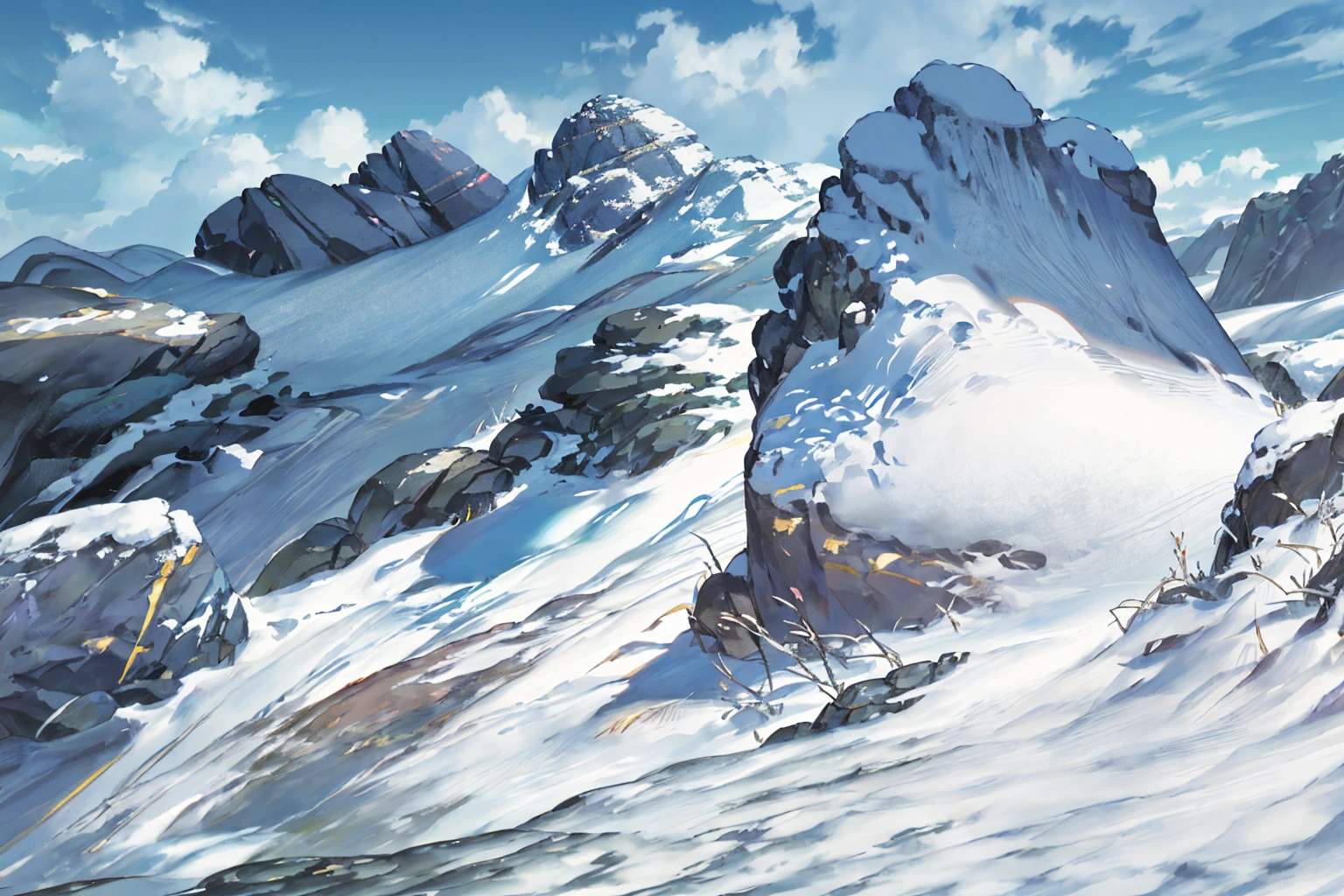 summer, rocky area, rock formation, (illustration : 1.0), Narrative composition, realistic lighting, HD detail, masterpiece, best quality best, (Highly detailed CG integrated 8k wallpaper), wide and flat rocky area, A small, sharp, rough rock at the top of the screen.