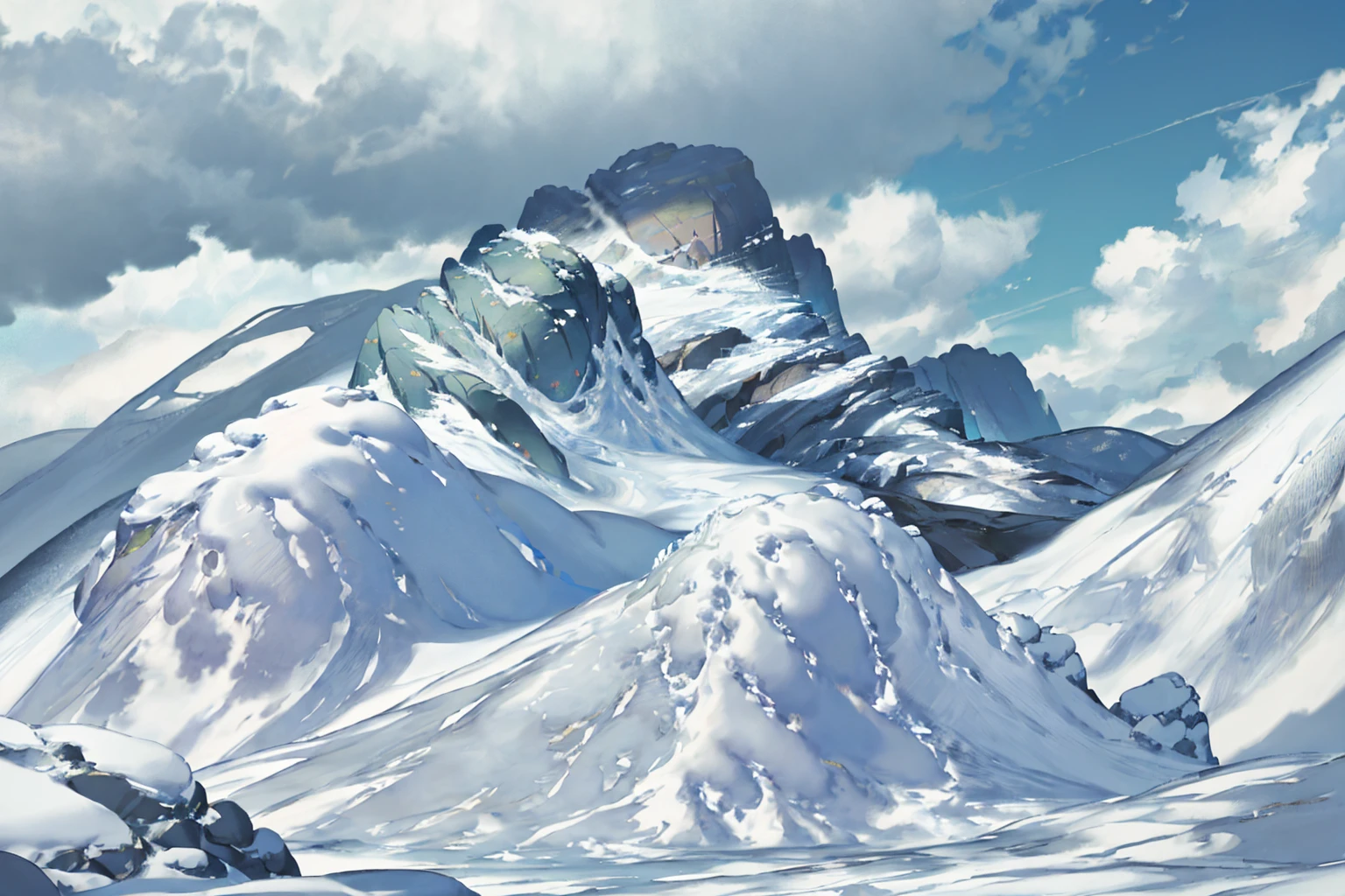 summer, rocky area, rock formation, (illustration : 1.0), Narrative composition, realistic lighting, HD detail, masterpiece, best quality best, (Highly detailed CG integrated 8k wallpaper), wide and flat rocky area, A small, sharp, rough rock at the top of the screen.
