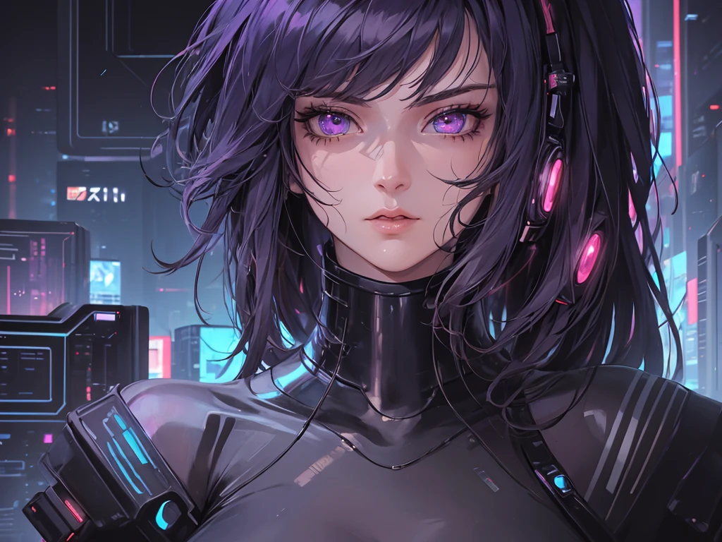 (masterpiece), (best quality), (very detailed), (1 person), (cyberpunk), future city background, detailed eyes, Detailed nose, Detailed lips, perfect face, perfect body, revealing clothing, whole body, left