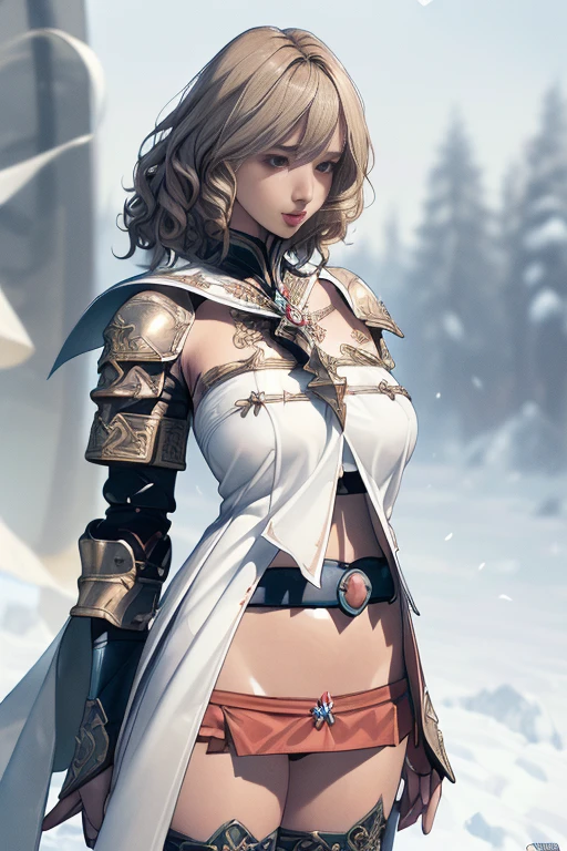 Very beautiful woman、Slender women、(Detailed face)、Realistic Skin、((Holy Knight)), ((Pearl White Armor))、((((A black armor with extremely detailed and intricate decoration.:1.1))))、((Delicate photo))，(Girl Astepeace RAW Photo Details:1.25), (Highest quality:1.6), (Ultra-high resolution:1.5), (Realistic:1.75), 8K resolution, Canon EOS R5, 50mm, Absurd, Super detailed,Cinema Lighting,((Fightfield))、((Fight))、(((White embellished micro skirt)))、Lace patterned high leg panties:1.2,Thigh-high socks、Shingard、((blonde))、((Curly Hair))、((Drill Hair))、((Short hair with bangs and wavy hair,))、Get a six pack、Cape、Beautiful Armor、(((Has a huge weapon)))、(In combat)、The wind is blowing、((Symmetrical armor))、((((Blizzard))))、(((Lead a large group of knights:1.2)))、banner、(((Battle Scenes)))、((Browsing Caution:1.2))、(((I can see her panties:1.4)))、、((Skirt lift in the wind))