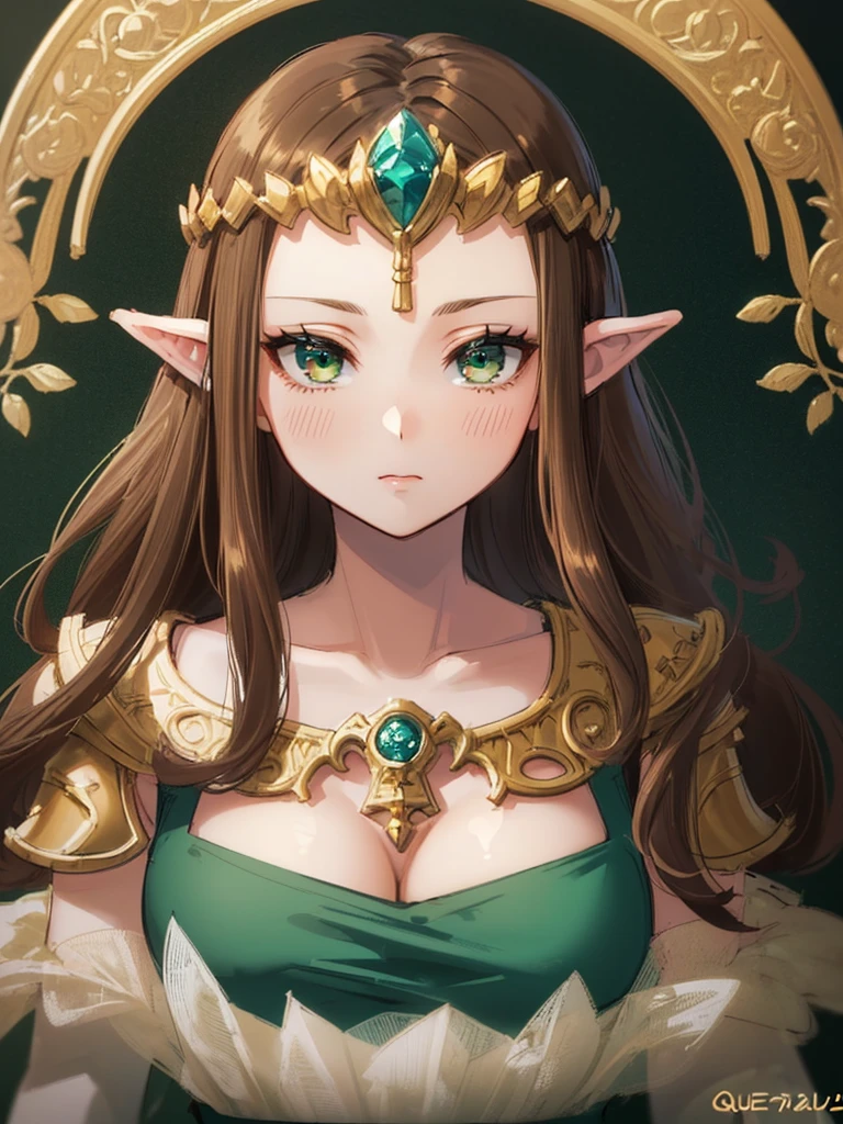 Elf Princess, flower, freckle, Bangs, redhead, long hair, Green eyes, Hair between the eyes, flower earrings, Blurred background, High resolution