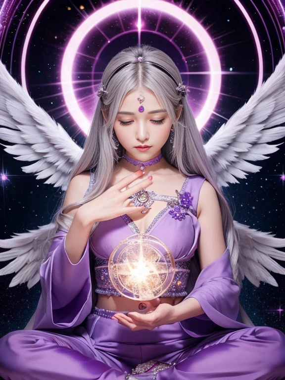girl Angel Gray Hair fortune teller Sparkling front Prayer pose Purple outfit