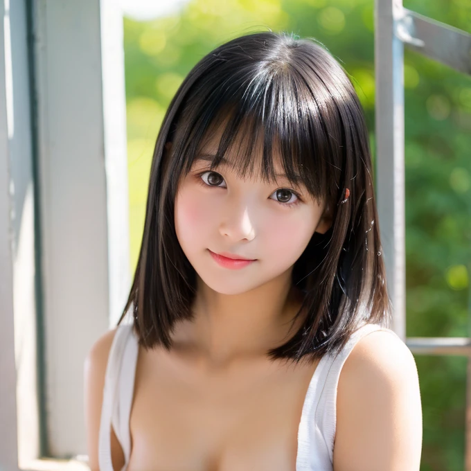 lens: 135mm f1.8,(  best quality  ),(masterpiece:1.1), (  BEAUTIFUL GIRLS), Japanese girl who can show off her body,   Cute face,  ((  flat chest)), (Small breasts),
( sculpted face:0.7),  (hitornfreckles:0.6),  Pretty lips, shame, (Front Blade),
classroom、Full body images、Provocative smile、Pink underwear、(Super Aggressive )