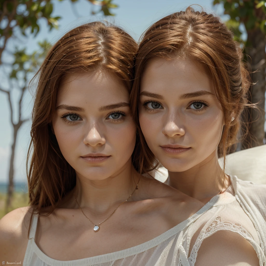 belle femme rousse visage fin avec peu de tache de rousseur, peau blanche poitrine ferme et naturel. femme sportive. regard ennivrant.haut niveau de detail et de realisme