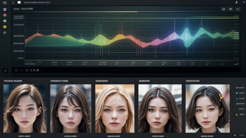 Create a stunning image from a market chart, highlighting up and down trends with vibrant colors and smooth lines