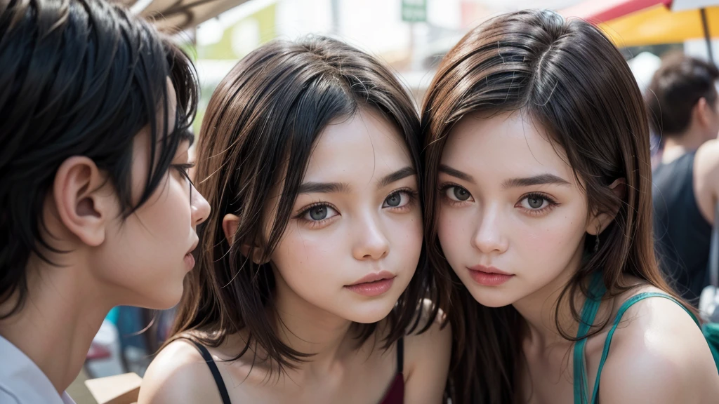 (masterpiece), realistic, beautiful face, cinematic light, bangs, ancient princess and her servant , full body, from above and side, outdoor, ancient ruins, beautiful eyes, silver hair, perfect anatomy, very cute,  (blue eyes) , bioluminescence, 8 life size,8k resolution, human hands, elegant, approaching perfection, dynamic, highly detailed, concept art, smooth, facing directly at the viewer positioned so that their body is symmetrical and balanced, stunningly beautiful teenage girl, detailed hairstyle, fractal art, god ray,  endured sadness expression, open mouth and stick out tongue, F-16 fighter jet chased by UFO, rainbow, winter, naked