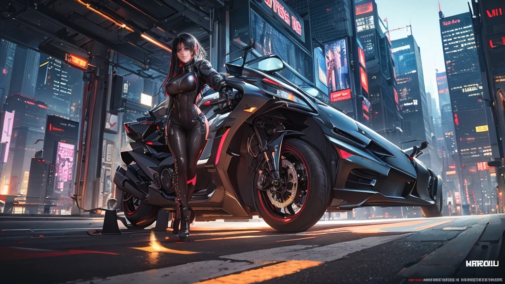street shot of Cyberpunk Police Officer, Police Uniform, with handcuffs in hands, seductive, high heels, stockings, neon lights, perfect fit body, seductive, hdr, toned abs, tatoo, exquisite details and textures, highly detailed face, hdr, detailed skin, detailed body, detailed hair, volumetric fog, high quality, detailed, film grain, lens flare, nsfw, hourglass body shape, intricate details, photo realistic, 8k, cinematic lighting, atmospheric, hyperdetailed, seductive look, outdoors, black_and_color. Urban, casual, candid, trendy