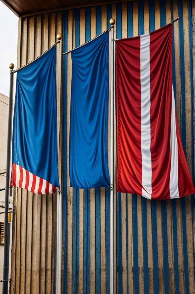 Flag waving yellow Teiangulo 1 blue bar in the middle 2 red bars