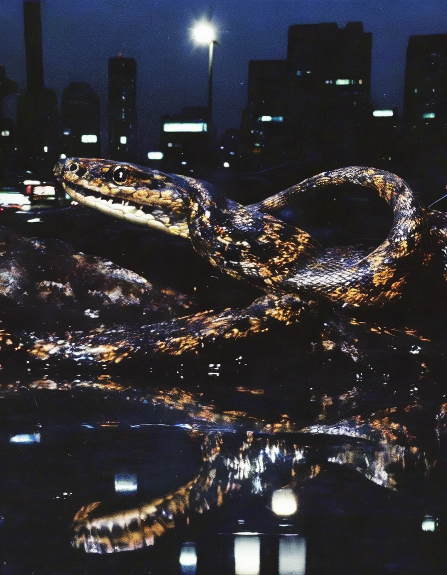 snakes on electric cables in bangkok at night