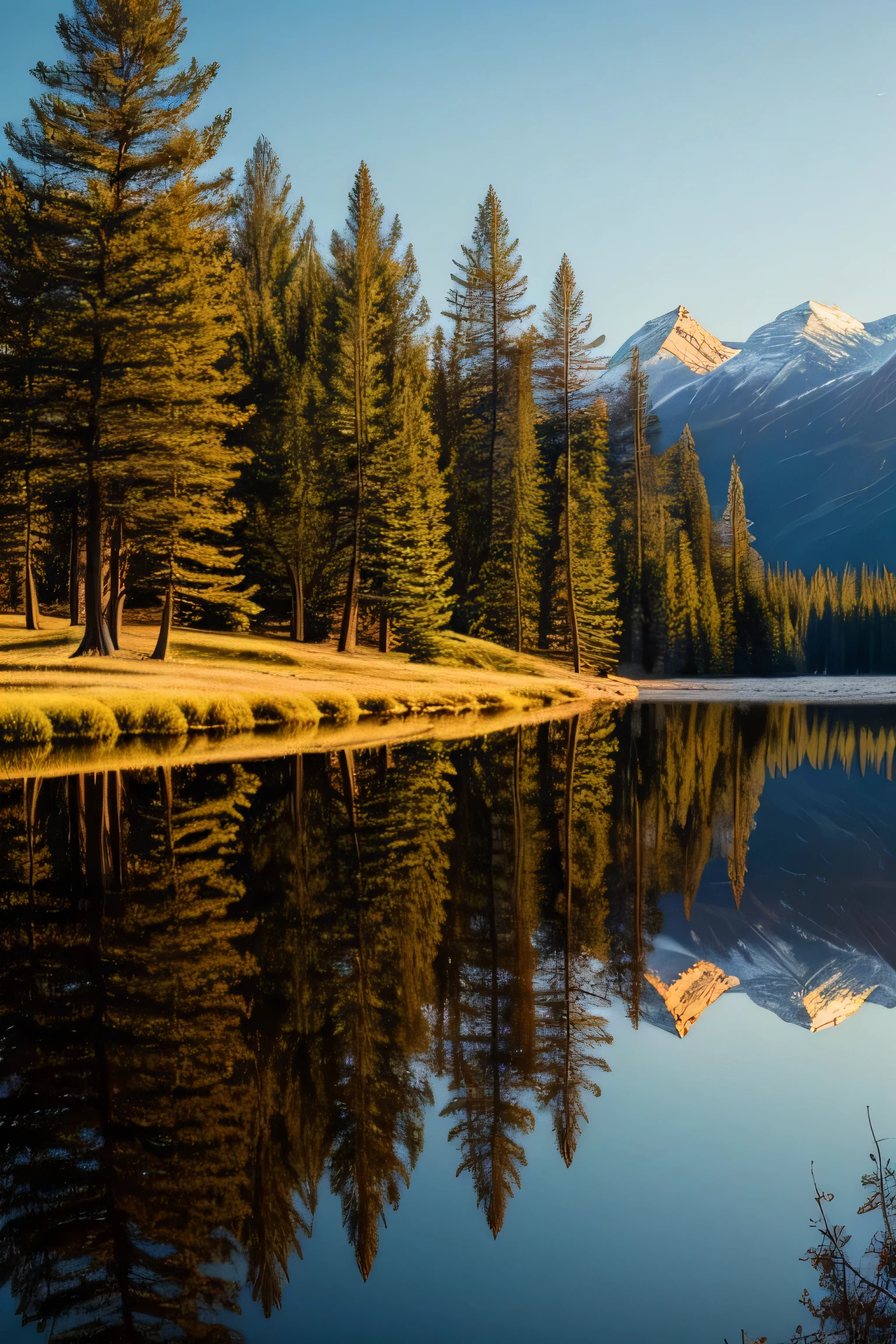 Reflection of a beautiful landscape on the largest natural mirror, highly detailed, breathtaking, inspired by the style of Ken Duncan well known as the pioneer of landscape, in making use of dodging and burning to edit a landscape image.