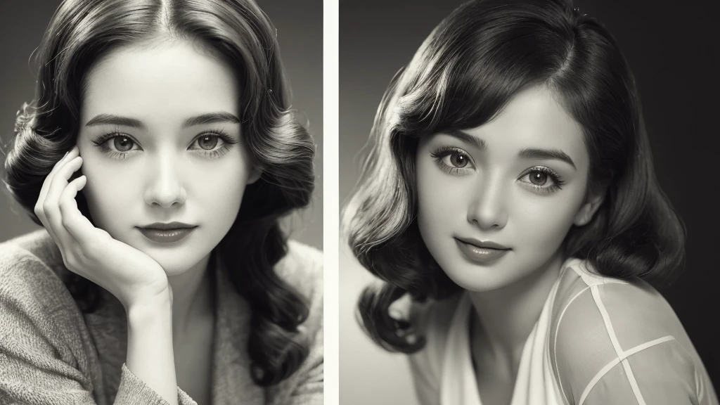 (1940s girl:1.3), (1girl:1.3), (smile shyly), (highly detailed face), (extremely detailed beautiful face), (Early Showa hairstyle, retro hairstyle, 1940 fashionable clothing, oldies fashion:1.4), (Best Quality:1.4), (Ultra-detailed), extremely detailed CG unified 8k wallpaper, Realistic portrait, Beautiful detailed, High-definition raw color photos, professional photography, (fine face:1.2), focus on women, (oldies, oldies songs, Old photos, retro photos, sepia photos, black and white photos, valuable photos that give you a sense of the times), (A scene from a retro musical movie from the 1940s),