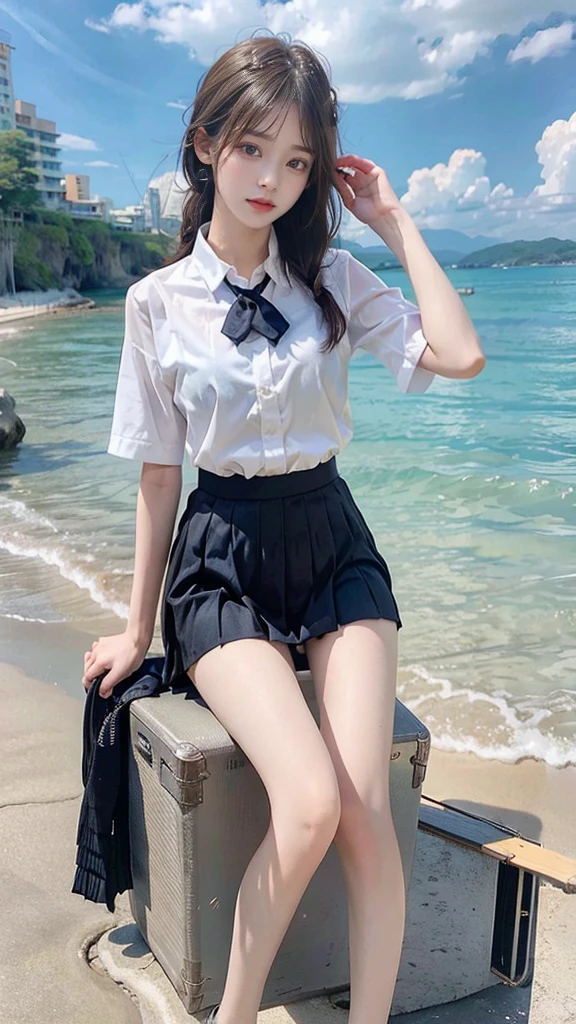 jk shirt,pleated skirt,beach