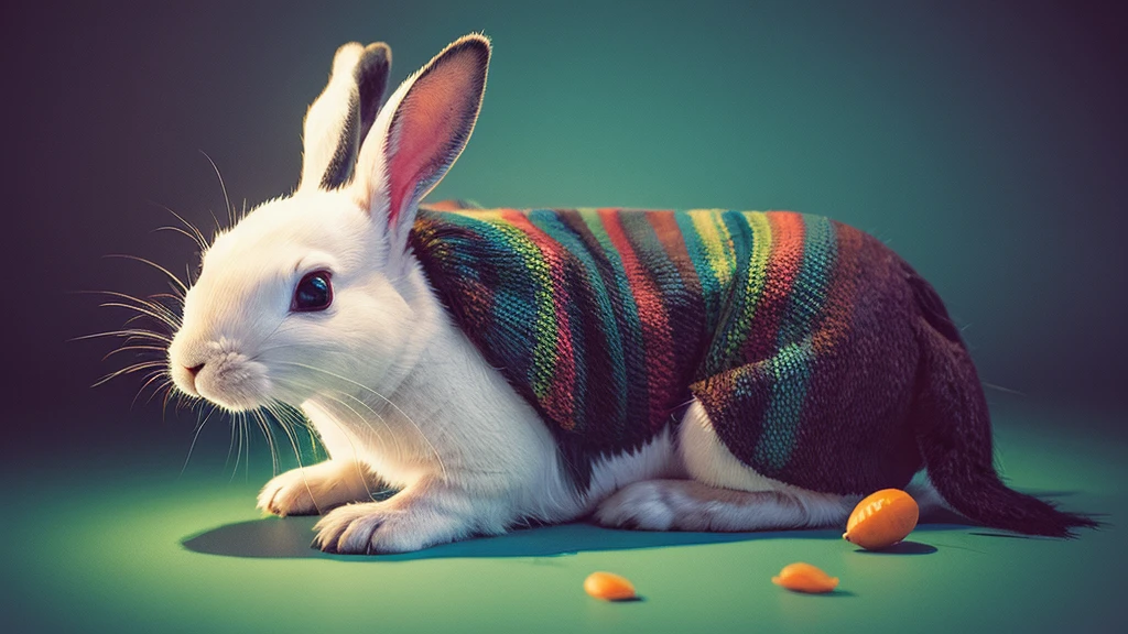 cute adorable tired looking wacky bunny, half asleep, eating a carrot, moody, grainy, noisy, concept art, by Alberto Seveso, Cyril Rolando, Dan Mumford, meaningful visual art, detailed painting, digital illustration, Unreal Engine 5, maximalist, fantasy art, 3D digital art, sharp focus, masterpiece, fine art
