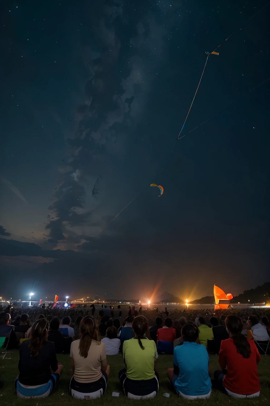 SENI HALUS 5. You are watching a kite show. Your position is behind several people who are watching the show. Describe the atmosphere through the point of view from your position Emphasis should be given to the form, braided, space and color