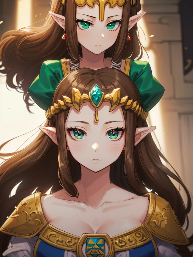 (((()))),((())),(((Side angle))),(((Expressionless))),((((Striking a sexy pose)))))),((Upper Body)),((alone)),((),Anime art style,masterpiece,(Highest quality), (Super detailed),(Very delicate and beautiful),(alone),(detailedな顔と目),Beautiful eyes like jewels,(,(((Mature Woman,Queen))),((Beautiful dark eyes)),((crinoline)),,((Straight long hair)),,Cleavage,(bed),length_gloves,Very gorgeous hair accessories,、(((()))),((((Adult Expressions)))),((((Beautiful Face)))),((((dress)))),(()),(((Long Hair)))),((((Straight hair)))),((Cleavage)),((((Dark brown hair)))),Princess Zelda,((chest is slightly exposed)), ((Highest quality)),,(Very detailed) ,(((((Green blouse))),(()),Brown Hair,, ((Highest quality)), (Very detailed),((detailed)),(((pray))),Nintendo, The Legend of Zelda),,((alone)), ((Highest quality)), (((Portrait of a single person))), ,