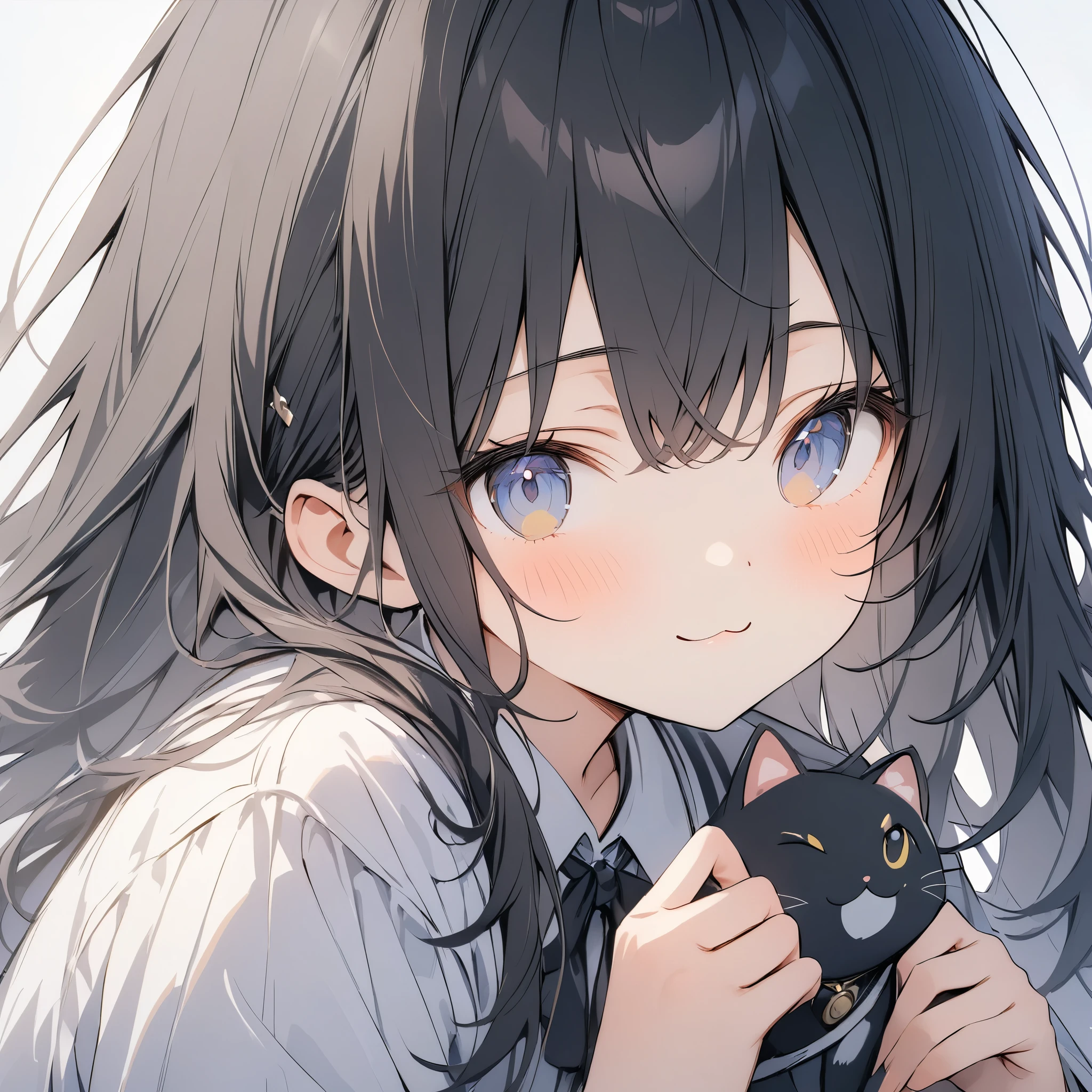 High resolution, Attention to detail, high quality, High resolution, 最high quality, 4K, 8K, Awards、White background、Black Hair、long hair、Slanted Eyes、cute、Shooting distance: 3m