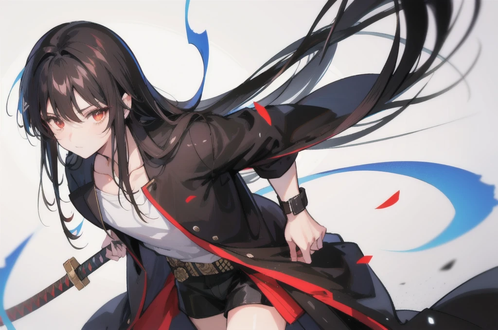 A 19 year old man with long black hair wearing a brown robe and a Dark Abys Katana