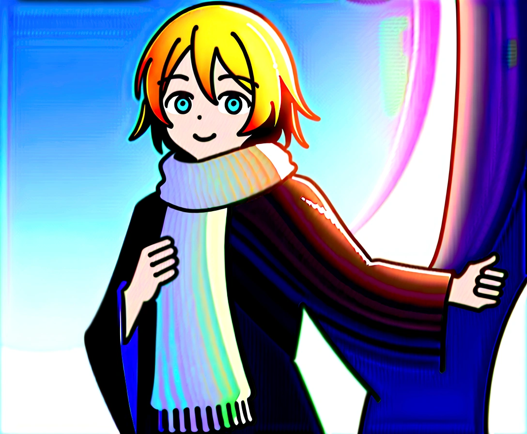 Highest quality、masterpiece、Kagamine Len、Mature、Winter clothes、Scarf、White Sky、It's snowing a little
