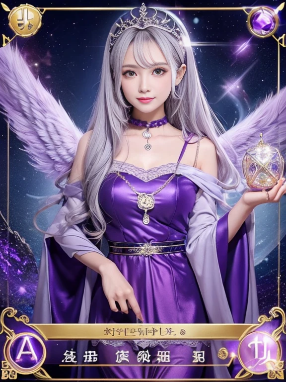 girl Angel Gray Hair fortune teller Sparkling front Purple outfit Tarot Cards
