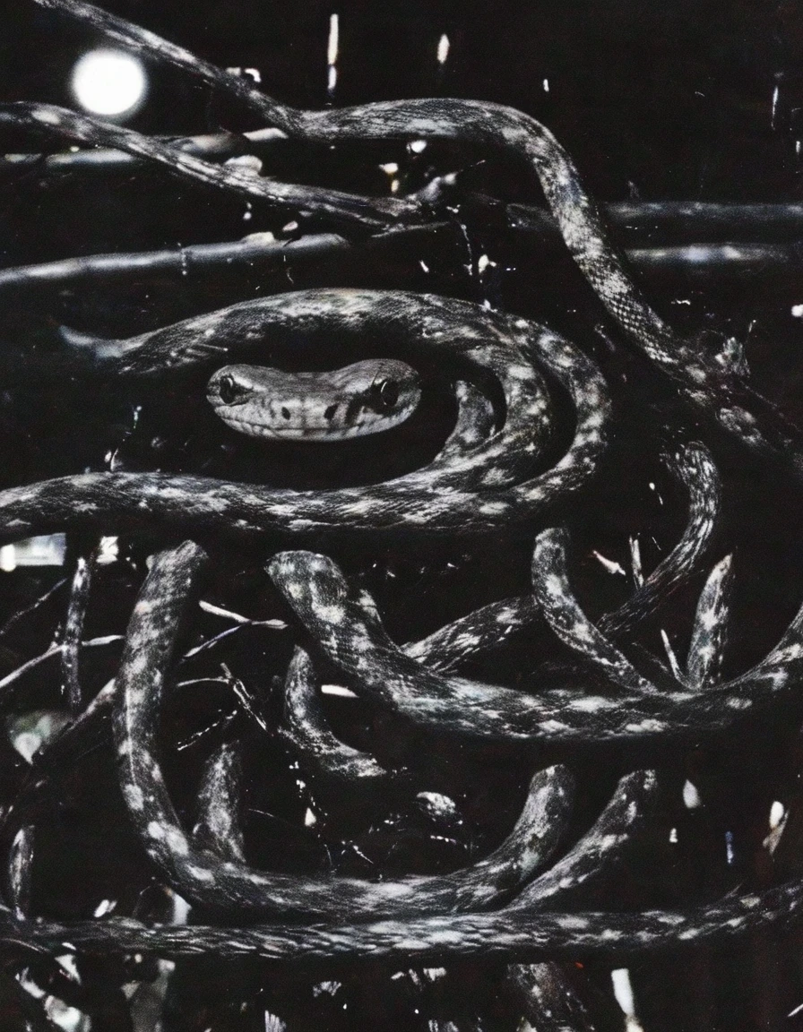 snakes, electric pole with many electric cables in bangkok at night