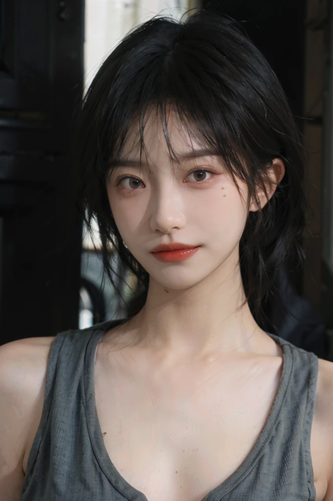 (Skin details:1.4), (smooth skin textures:1.3), Lipstick, background,海滩background, Direct vision, earrings, serene, calm, (Realistic and detailed eyes:1.2), Natural skin texture, Realistic facial details, Soft dramatic lighting, Vivid details, 35 mm film, outdoor, (Photo Practical:1.4), (hyper Practical:1.4), (Practical:1.3), (Smoother lighting:1.05), (Improve lighting quality:0.9), (Highest quality real skin textures:1.4), Exquisite eyes, Delicate face, Close-up of face, (Enhance the beauty of skin texture:1.1), Hair details, Vest,normal body ratio, short hair, Moles under the eyes, thinking, A faint smile,公园background,Portrait Photography, Depth of Field, Bokeh, Surrealism, Ray Tracing, (Portrait Photography:1.1), Surrealism, High Detail, Chiaroscuro, Ray Tracing, reflected light, Ultra HD, Ultra HD, masterpiece, Textured Skin, Super Detail, High Detail, high quality, best quality