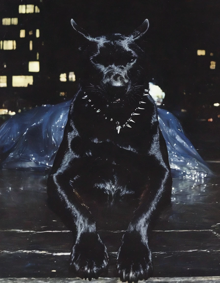 butterfly, giant black panther on new york street at night
